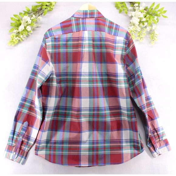 J. Crew Men's Shirt Cotton 100's 2-Ply Yarns Button Down Red Plaid Sz L - Picture 2 of 6